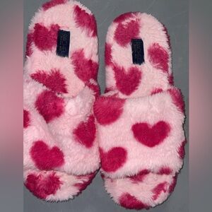 RACHEL Rachel Roy Pink Hearts Fuzzy Slippers Womens Size Medium 7-8